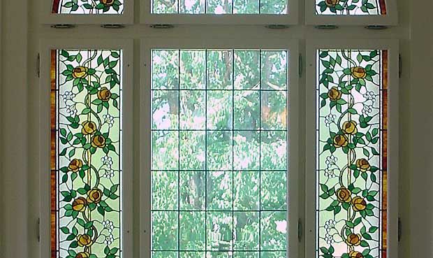 Jugendstil Bleiverglasungen Rosenmotiv gelbe Rosen