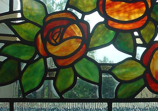 Neuherstellung Jugendstil Bleiverglasungen Rosenmotiv