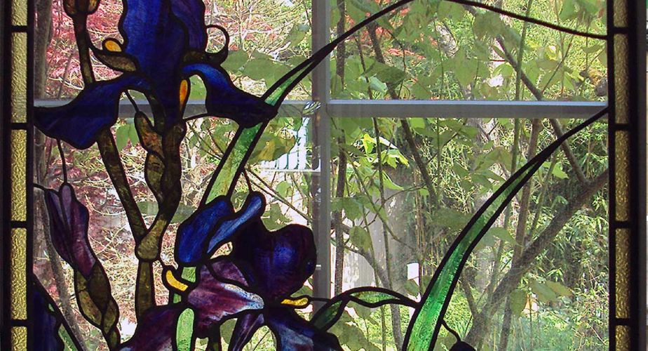 Jugendstil Bleiverglasung Motiv blaue Iris