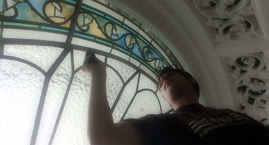 Jugendstil Bleiverglasung Deckenlicht saniert
