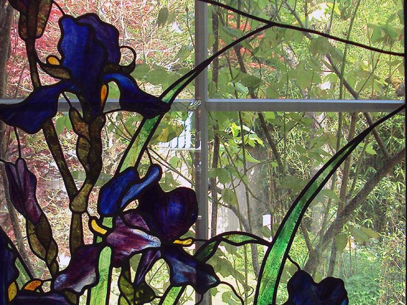 Jugendstil Bleiverglasung Motiv blaue Iris