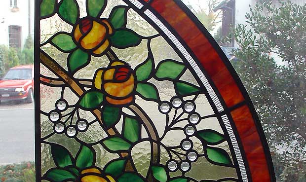 Neuherstellung Jugendstil Bleiverglasungen Rosenmotiv
