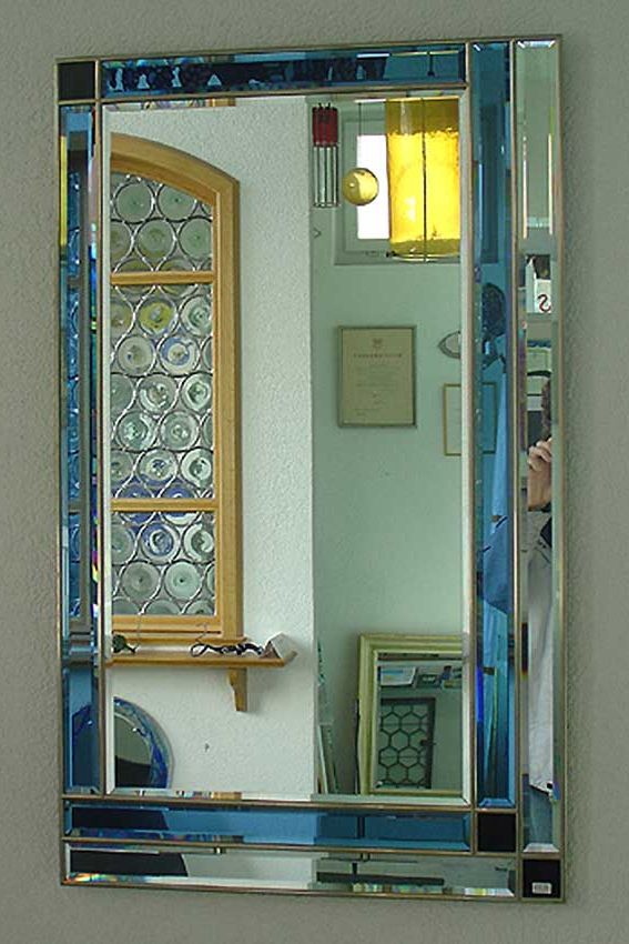 Messingspiegel mit Facettenglas blau
